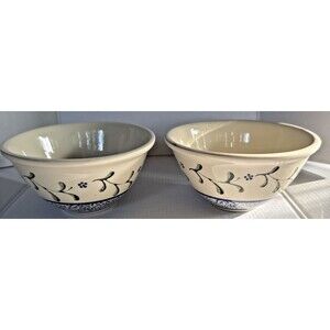 Vintage Friendship Pottery 2 Green/Blue Cereal Soup Bowls Flower Roseville Ohio